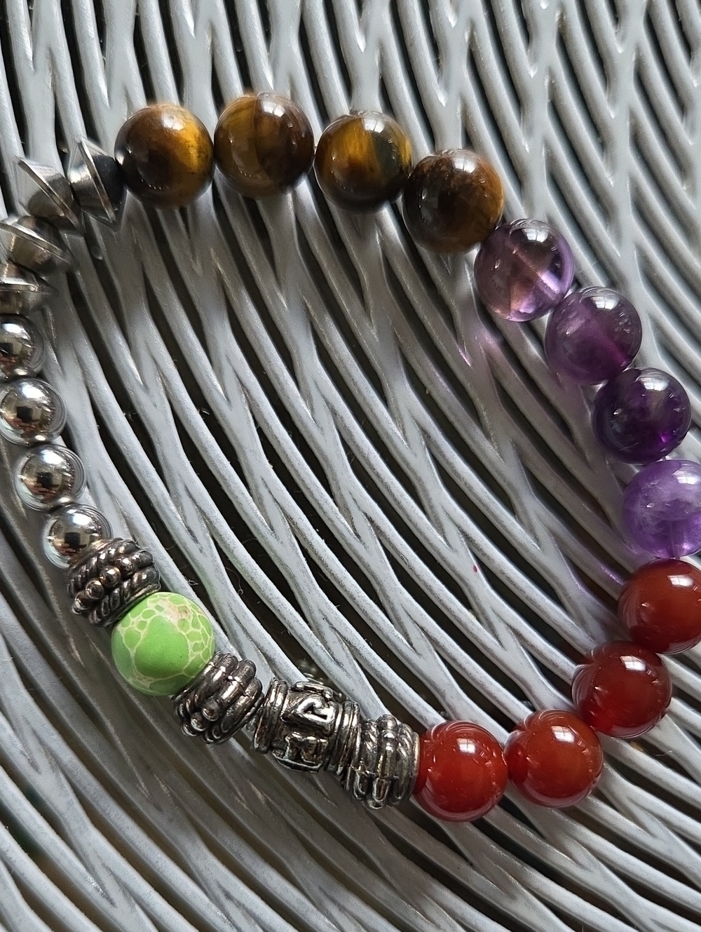 Genuine Stone Beaded Tiger's eye, amethyst, green turquoise / haulite carnelion